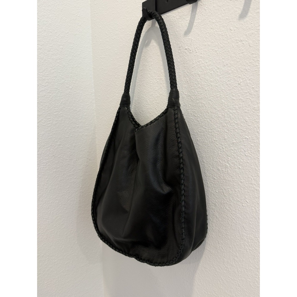 Margot Black Leather Large Hobo Style Shoulder Bag Tote Wrapped Braided Handles - Picture 3 of 9